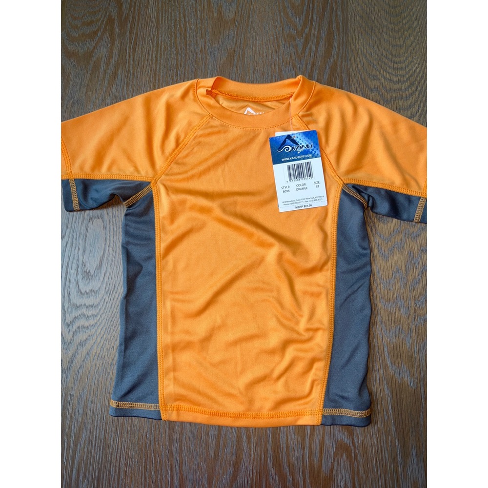 🌊Kanu Surf Boys Rash Guard Swim Shirt Orange Grey Short Sleeve Size 5T NWT